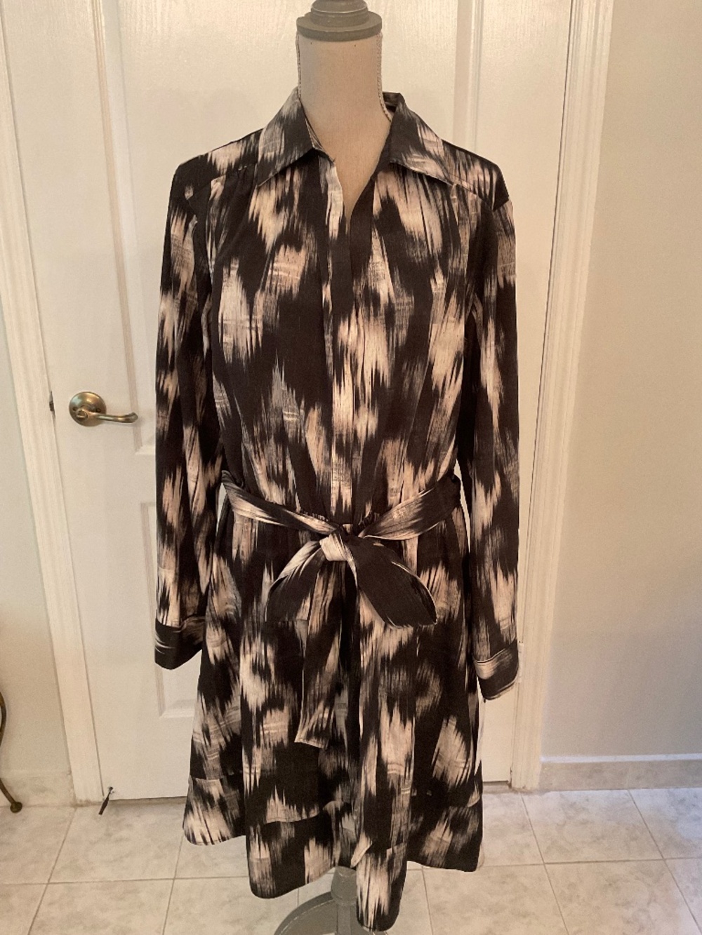 Calvin Klein Shirt Long Sleeves Belted Dress Black & White size 20W *NWT*